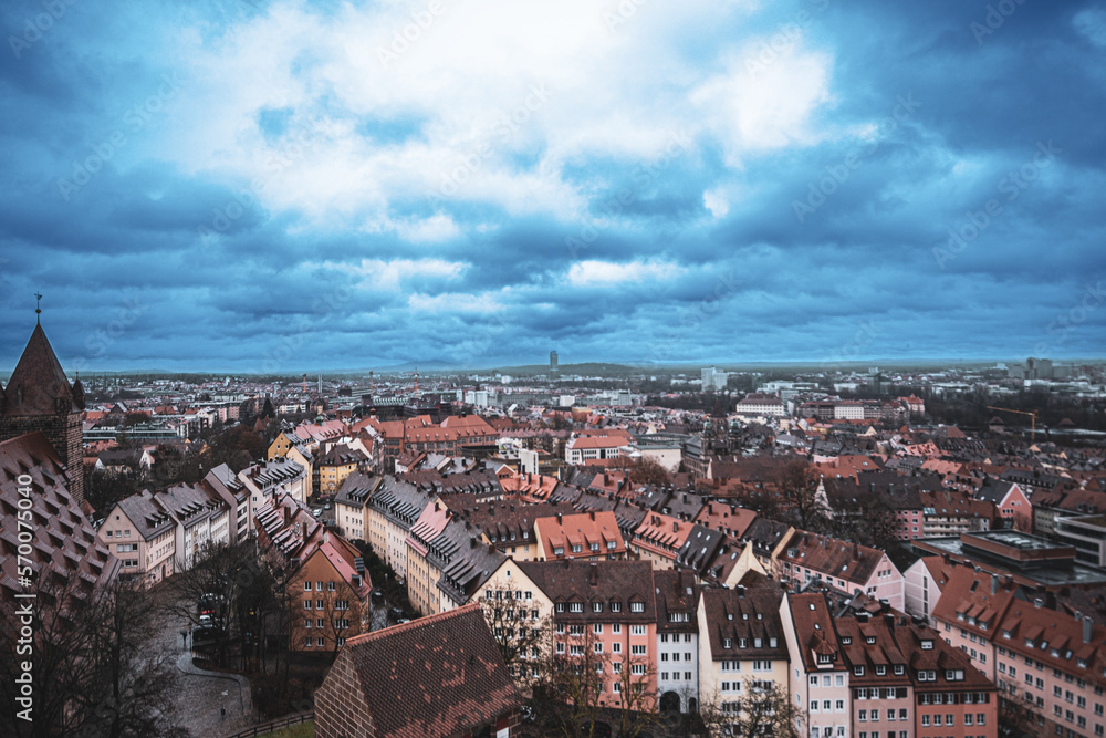 View of the tiled roofs of the ancient city of Nuremberg, Germany