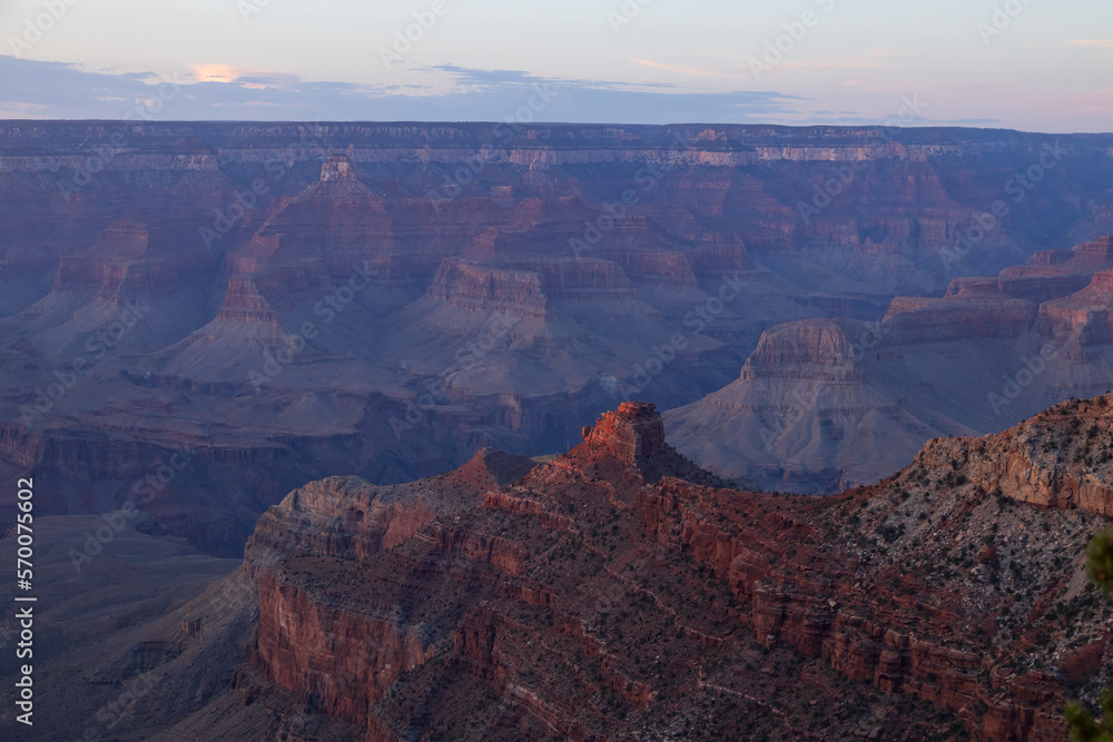 Sunset view from the South Rim  into the Grand Canyon National Park, Arizona