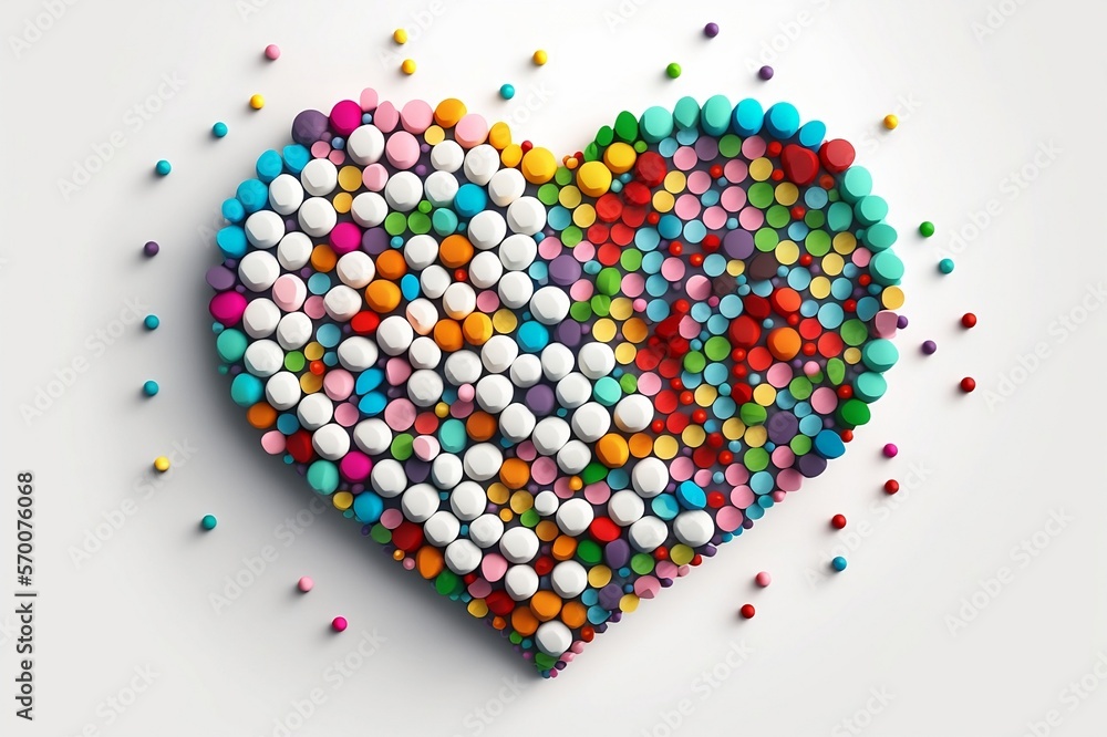 Heart made of various colored candies, IA generative