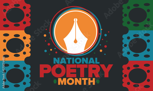 National Poetry Month in April. Poetry Festival in the United States and Canada. Literary events and celebration. Poster, card, banner and background. Vector illustration
