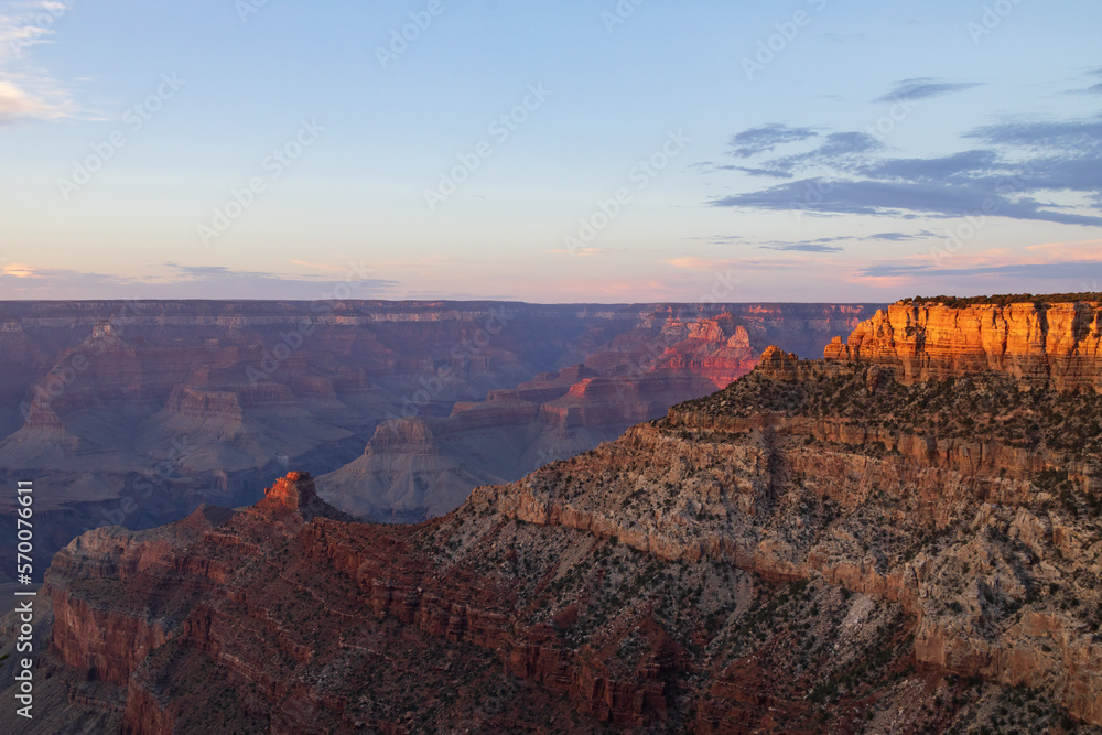 Sunset view from the South Rim  into the Grand Canyon National Park, Arizona
