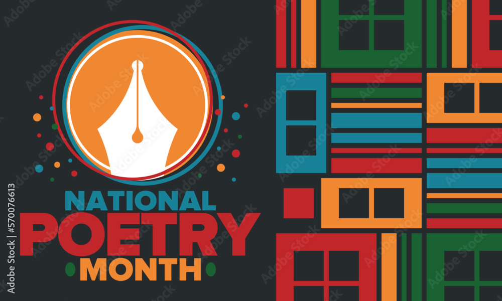 Obraz premium National Poetry Month in April. Poetry Festival in the United States and Canada. Literary events and celebration. Poster, card, banner and background. Vector illustration