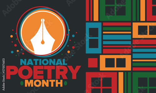 National Poetry Month in April. Poetry Festival in the United States and Canada. Literary events and celebration. Poster, card, banner and background. Vector illustration