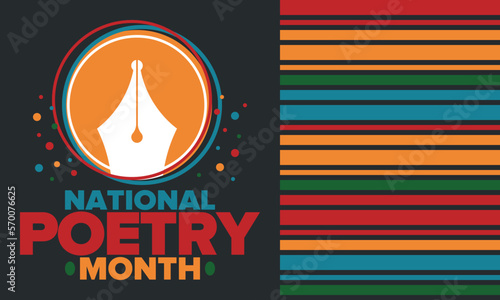 National Poetry Month in April. Poetry Festival in the United States and Canada. Literary events and celebration. Poster, card, banner and background. Vector illustration