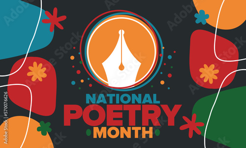 National Poetry Month in April. Poetry Festival in the United States and Canada. Literary events and celebration. Poster, card, banner and background. Vector illustration