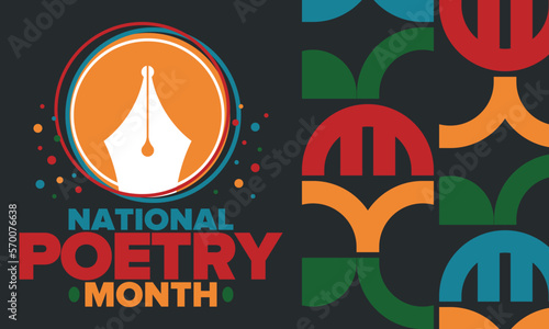 National Poetry Month in April. Poetry Festival in the United States and Canada. Literary events and celebration. Poster, card, banner and background. Vector illustration