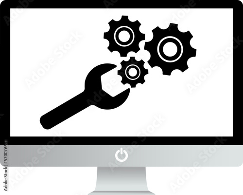 computer screen with key and gears on transparent background