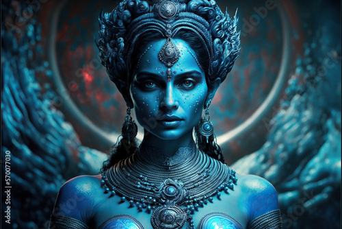 Blue Skinned Vedic Religion and Hindu Gods created with Generative AI photo