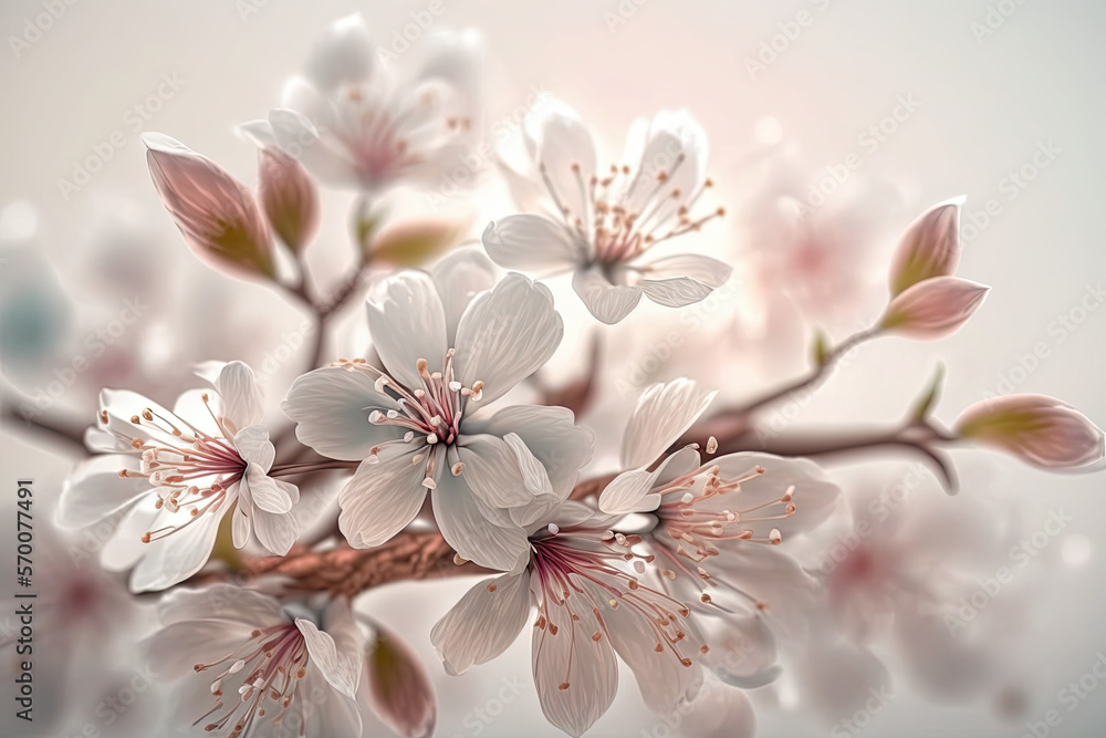Beautiful blooming pink cherry blossoms, Japanese Sakura,  spring season, petals of flowers on a tree 