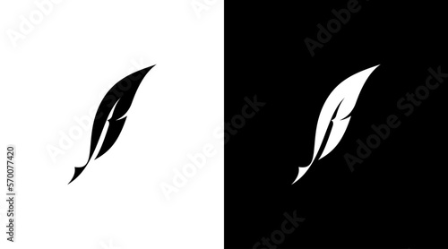 Feather pen logo author monogram r letter initial black and white icon style Designs templates