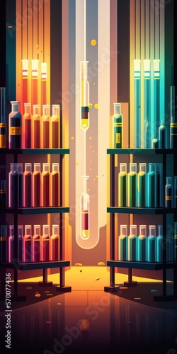 Science background; bright rows of test tubes in a lab. Generative AI