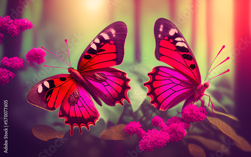 Amazing big red  butterfly in the rainforest. Generative Al Illustration © Radomir Rezny