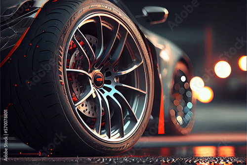Valokuvatapetti aluminium rim of sport car wheel