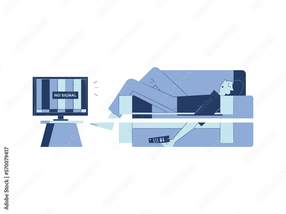 Vector illustration of a person watching television or falling asleep on the couch with a remote in hand Vector illustration of a person watching television or falling asleep on the couch with a remote in hand