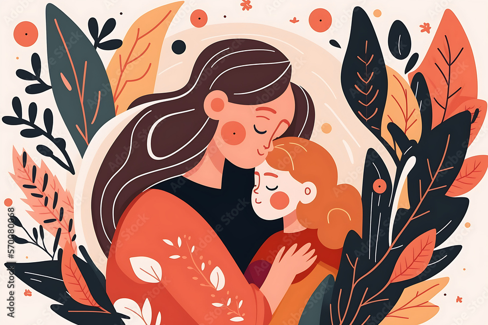 Flat vector illustration Loving relationship between mother and daughter, woman with daughter  