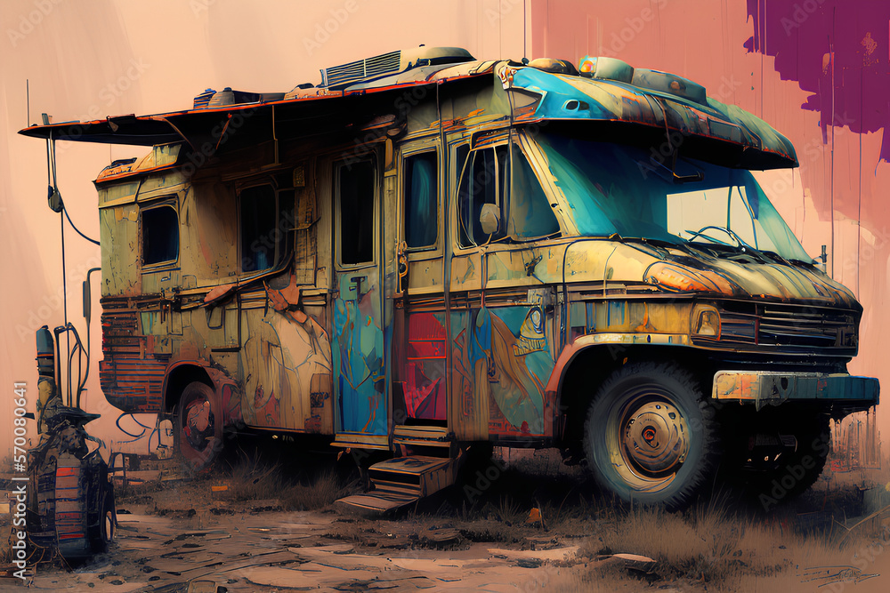 Post apocalyptic motorhome- Generative AI