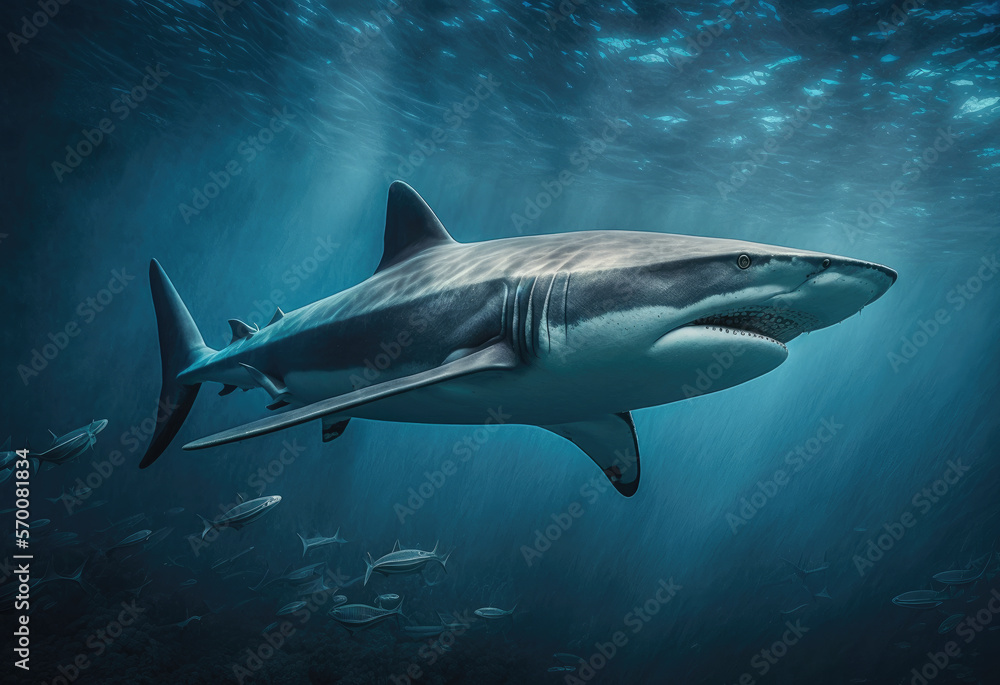 shark in the sea created with Generative AI technology