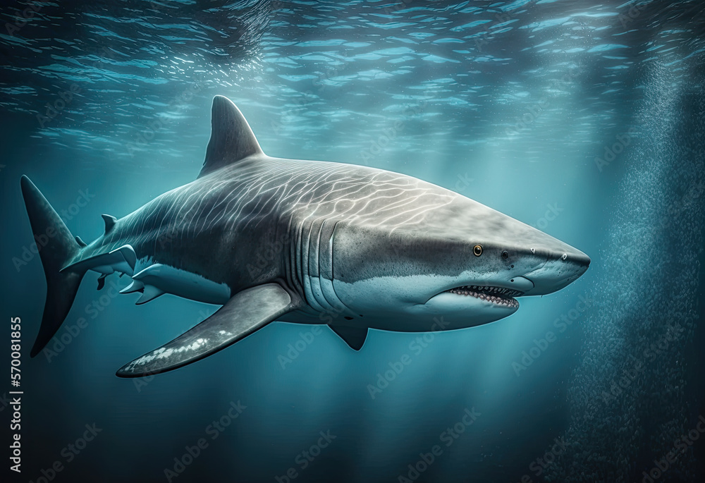 Naklejka premium shark in the sea created with Generative AI technology