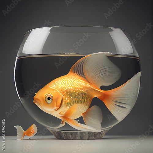 Goldfish in a tiny bowl. Concept for needing more space. Real estate. Generative AI