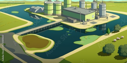 Industrial plant treatment ponds for waste water. Generative AI © 2rogan