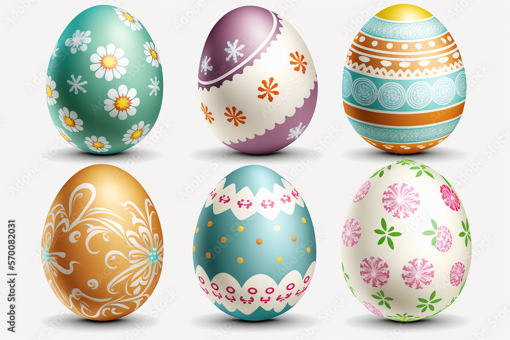 Set of colorful easter eggs generative AI