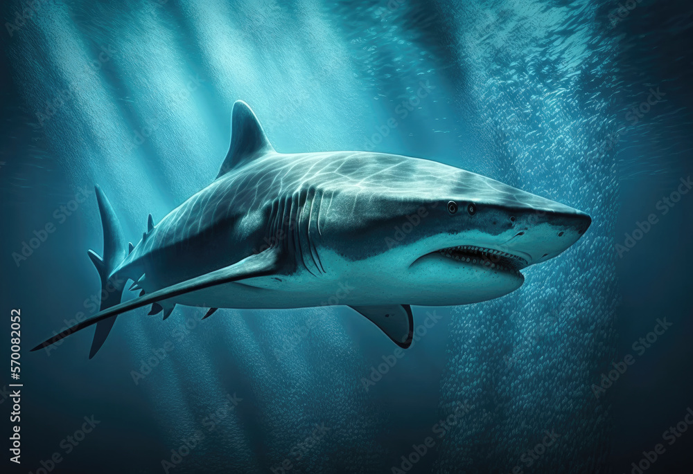 Fototapeta premium shark in the dark ocean created with Generative AI technology