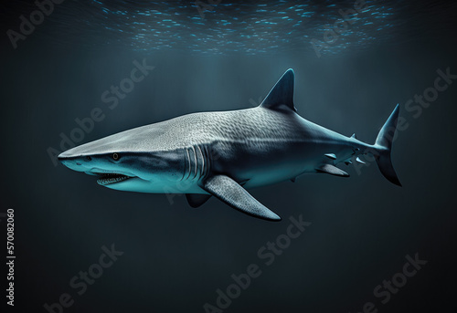 shark in the dark ocean created with Generative AI technology