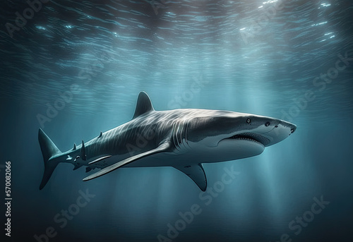 shark in the dark ocean created with Generative AI technology