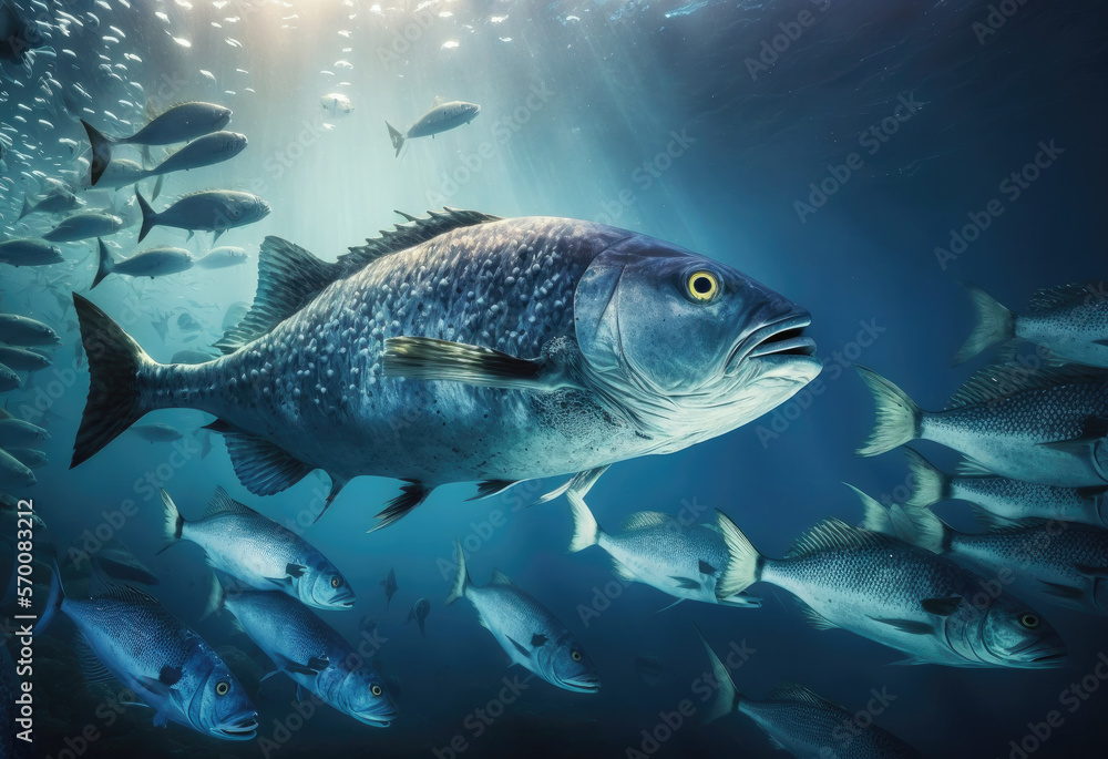 pretty fishes in the darken ocean created with Generative AI technology pretty fishes in the darken ocean created with Generative AI technology