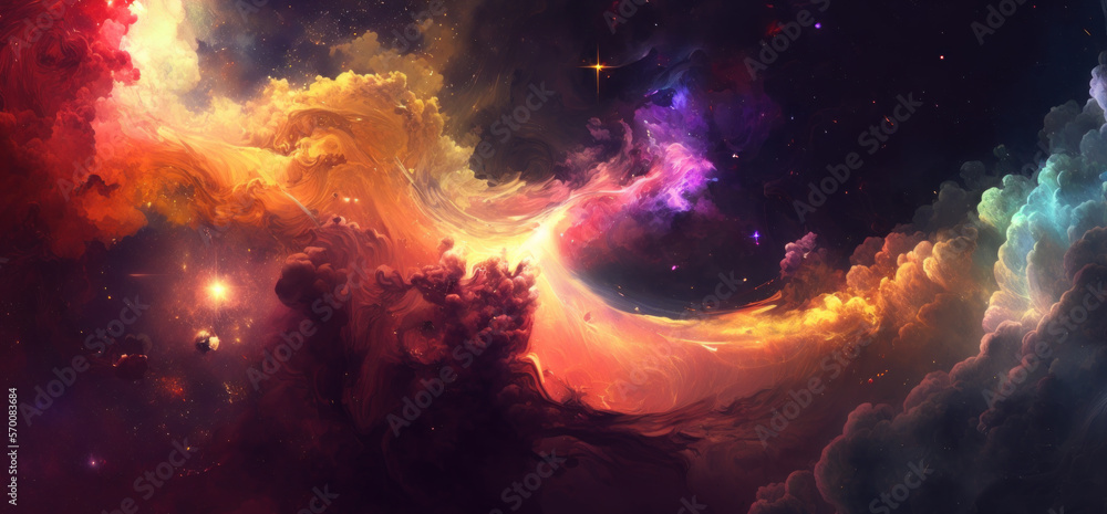 Colorful panoramic view of nebula and stars, Generative AI
