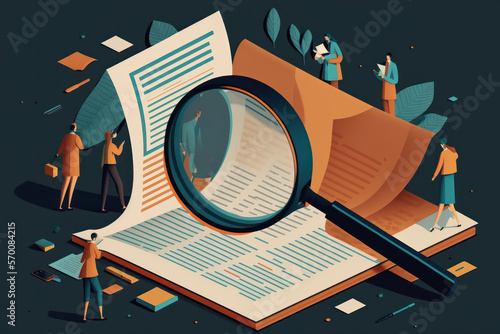 Check paper with magnifying glass