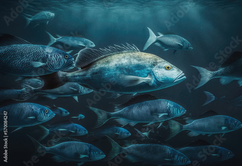 pretty fishes in the darken ocean created with Generative AI technology © Robert Herhold
