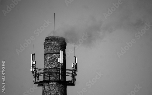 black and whiblack and white winter abandoned tower with smoke
te winter abandoned tower
