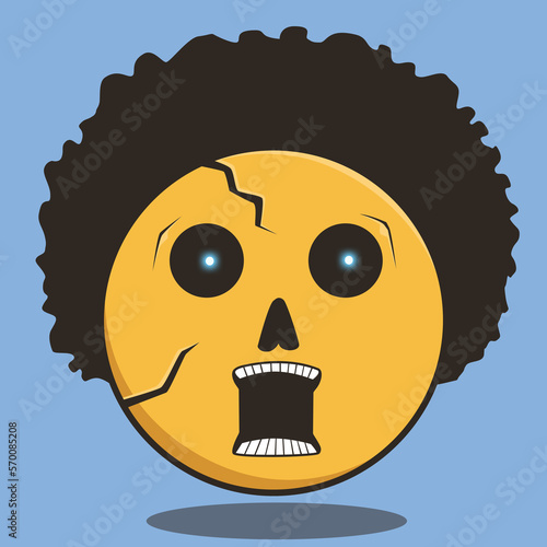 laughing skull emoticon with frizzy hair photo