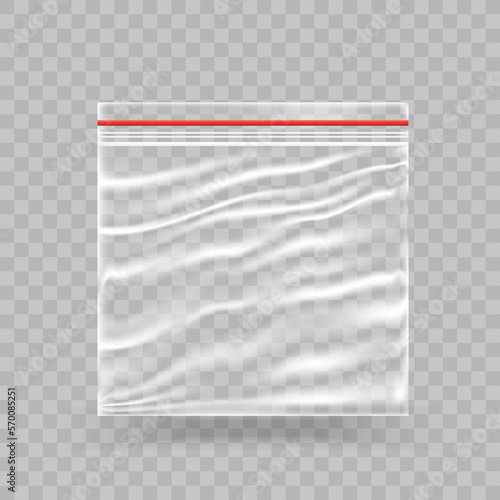 Realistic empty transparent plastic.Plastic bag on transparent background .Plastic bag isolated on background.Realistic plastic bag.Vector