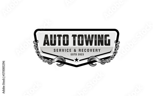 Illustration vector graphic of towing truck service logo design suitable for the automotive company