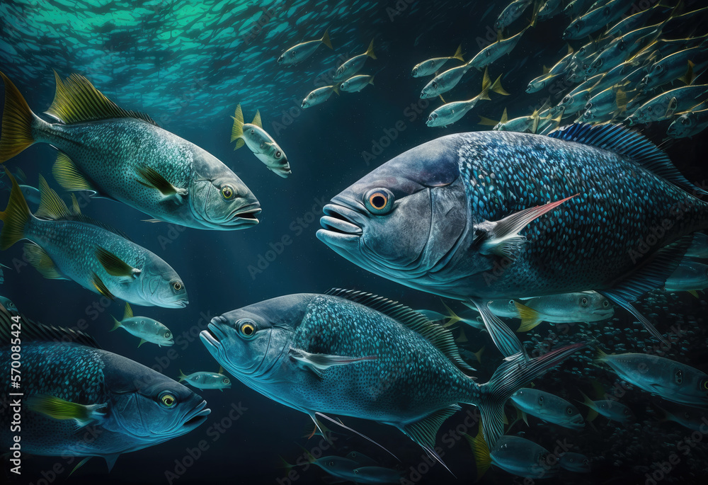 swam of fishes in the ocean created with Generative AI technology swam of fishes in the ocean created with Generative AI technology