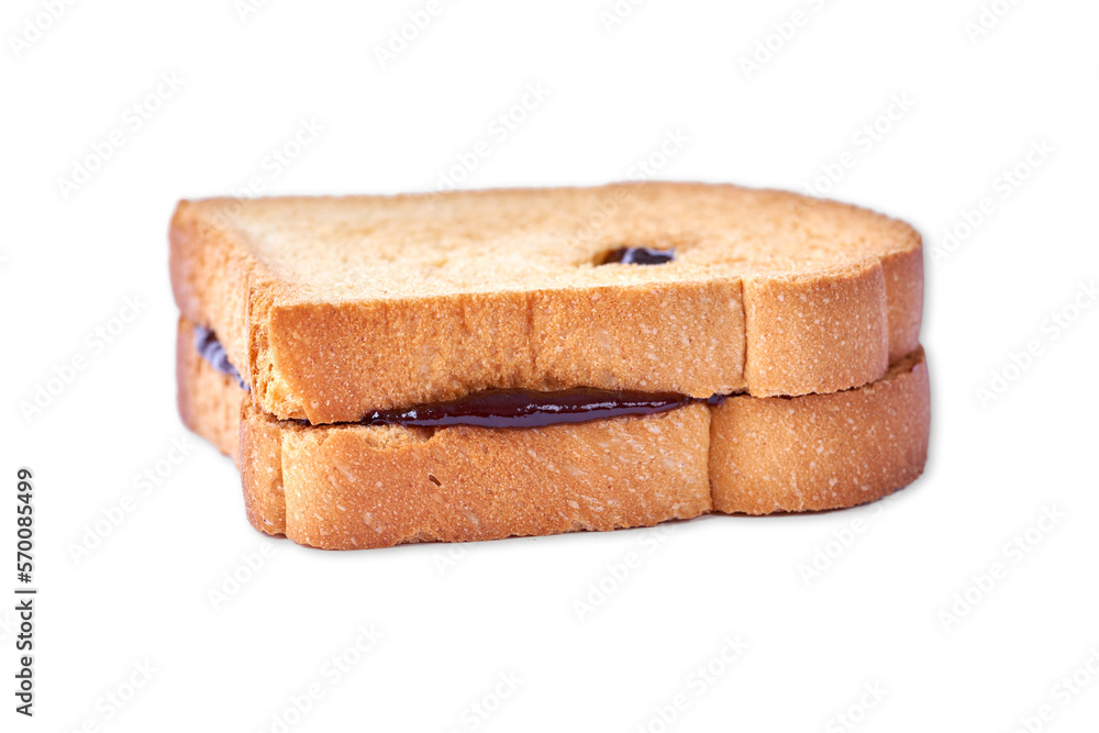 Toast with plum jam on the white background. Toast with plum jam on the white background.