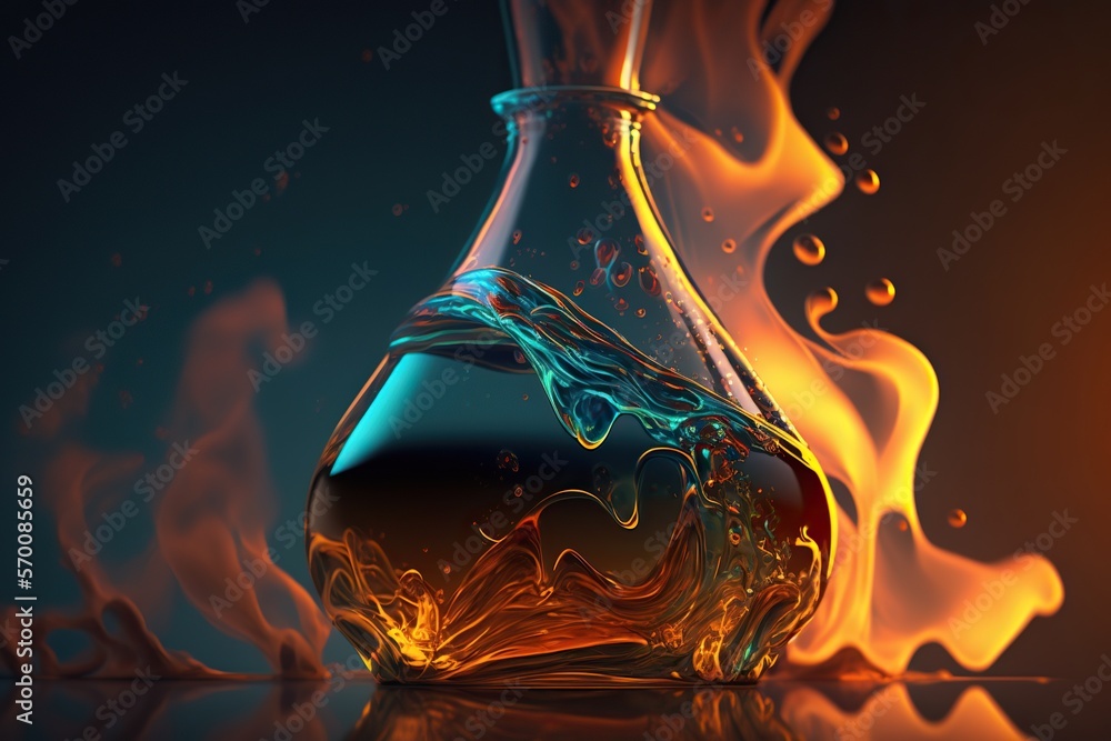 Close up of a chemical reaction in a flask, concept of Catalyst and Reactants, created with Generative AI technology