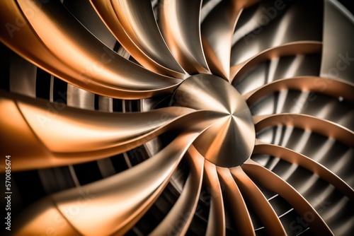Close up of an industrial ventilator fan blades in motion, concept of High-speed rotation and Airflow, created with Generative AI technology © tookitook