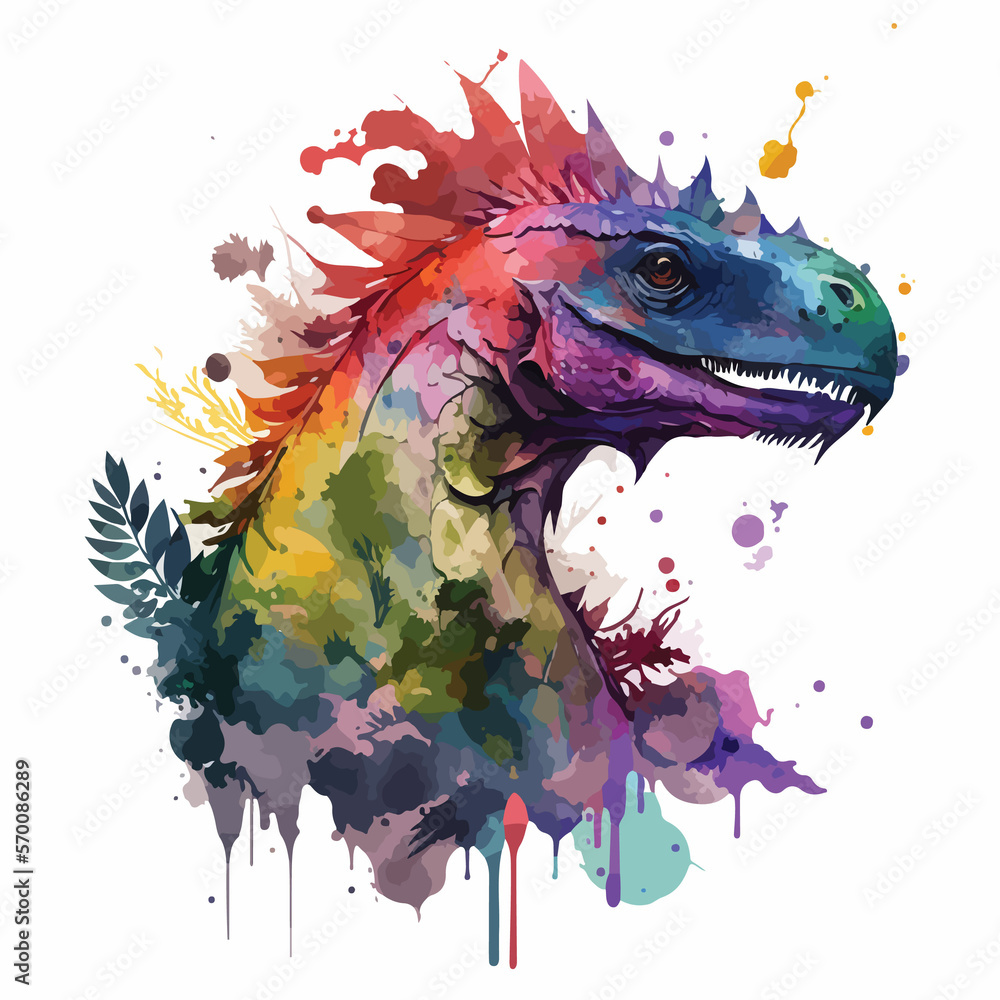 Watercolor Colorful Dinosaur Vector Design