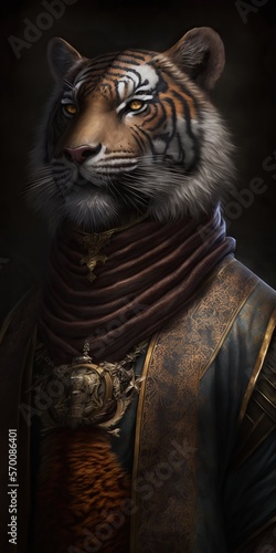 Nobility tiger, concept of Power and Majesty, created with Generative AI technology