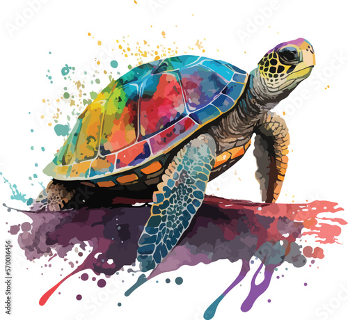Watercolor Colorful Turtle Vector Design