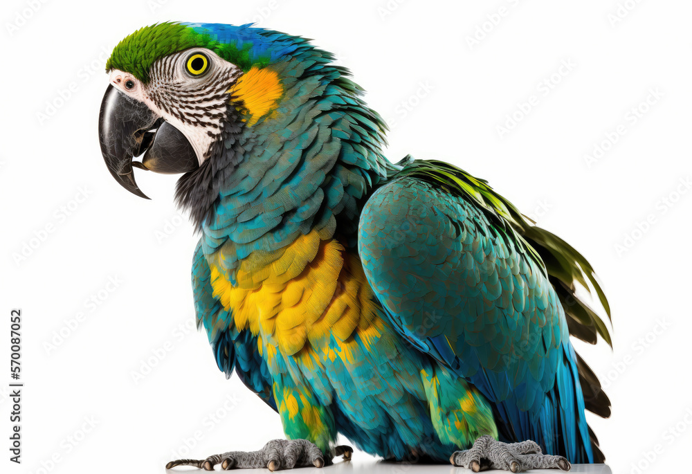 Fototapeta premium pretty parrot on white background created with Generative AI technology