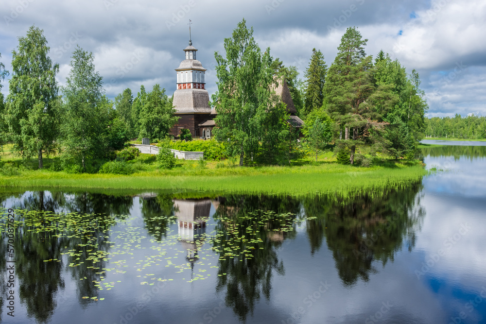 Petajavesi wooden church by the lake, Finland