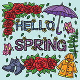 Hello Spring Colored Cartoon Illustration