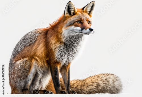 fox on white studio background created with Generative AI technology