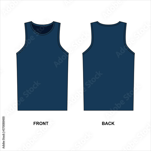 Vector illustration of blue sports jersey. Sleeveless T-shirt template with a round neck. Sketch of a sports jersey looking front and back.