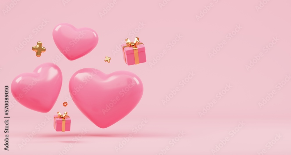 3D rendering cute pink valentine's day background with love and heart 3D rendering cute pink valentine's day background with love and heart