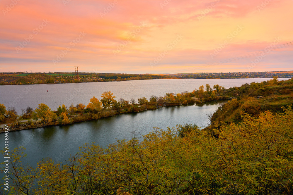 evening autumn sunset over the rive evening autumn sunset over the rive